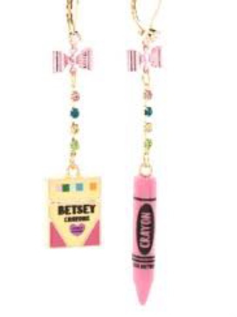 Betsey Johnson Pink Crayon & Crayon Box Asymmetric Dangle Earrings - Picture 3 of 4